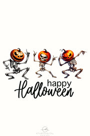 Happy Halloween Dancing Pumpkin Skeletons PNG, Funny Sublimation Design for T-Shirt, Party, Digital Download, Dancing Skeleton, Pumpkin Head