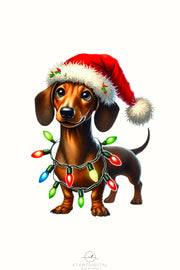 Christmas Dachshund PNG, Cute Xmas Dog Sublimation for Digital Prints & Tumblers, Transparent Christmas Pet Design for Cards & T-Shirt Crafting