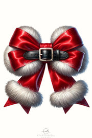 Coquette Christmas Santa Bow PNG, Preppy Holiday Sublimation for Digital Crafting, Transparent Winter Designs, Merry Christmas Download