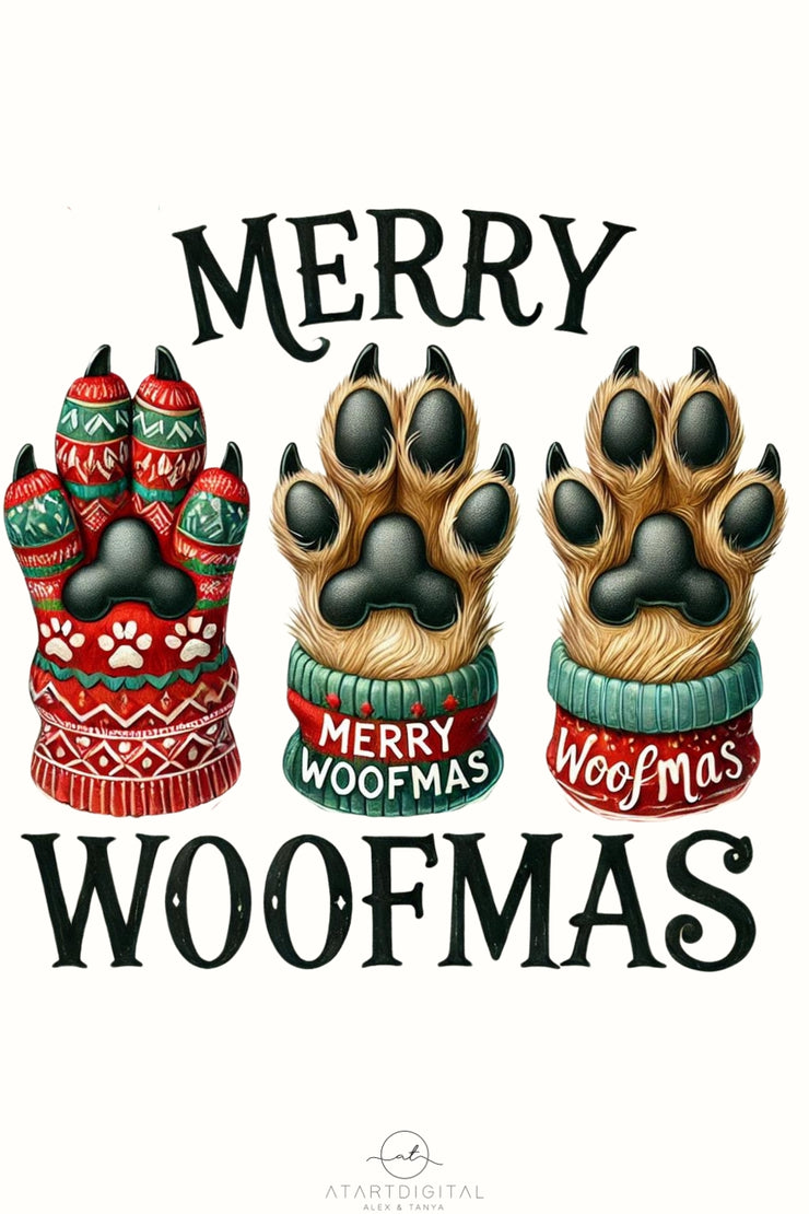 Merry Woofmas PNG, Cute Christmas Dogs Sublimation Design, Christmas Vibes, PNG Paws for Christmas T-Shirts & Cute Digital Stickers