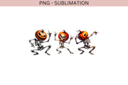 Dancing Skeletons & Pumpkin Head PNG, Spooky Halloween Decor, Retro Halloween Fun, Pumpkin Skull Sublimation Instant Download