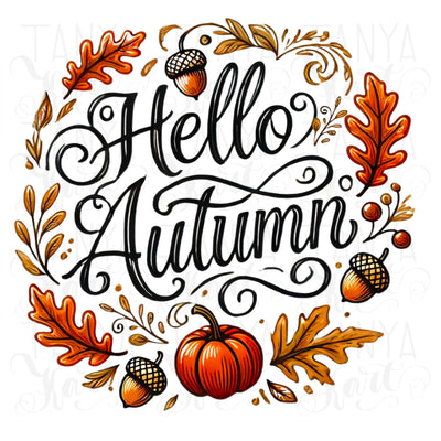 Hello Autumn Digital Print, Cozy Fall Vibes PNG, Vintage Fall Leaves Sublimation PNG, Crafting Design Instant Download, Trendy Tshirt Design