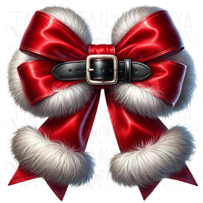 Coquette Christmas Santa Bow PNG, Preppy Holiday Sublimation for Digital Crafting, Transparent Winter Designs, Merry Christmas Download