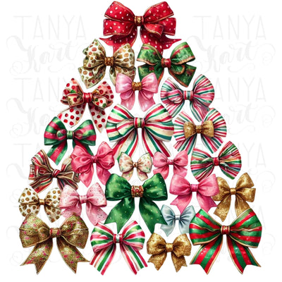 Coquette Christmas Tree PNG | Colorful Holiday Vibes with Watercolor Bows for Winter Sublimation & Christmas PNG Files, Trendy Christmas