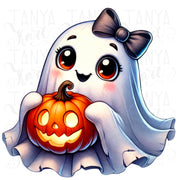 Coquette Ghost & Pumpkin Digital Download PNG, Cute Halloween Design, Pumpkin Season PNG, Shirt Design