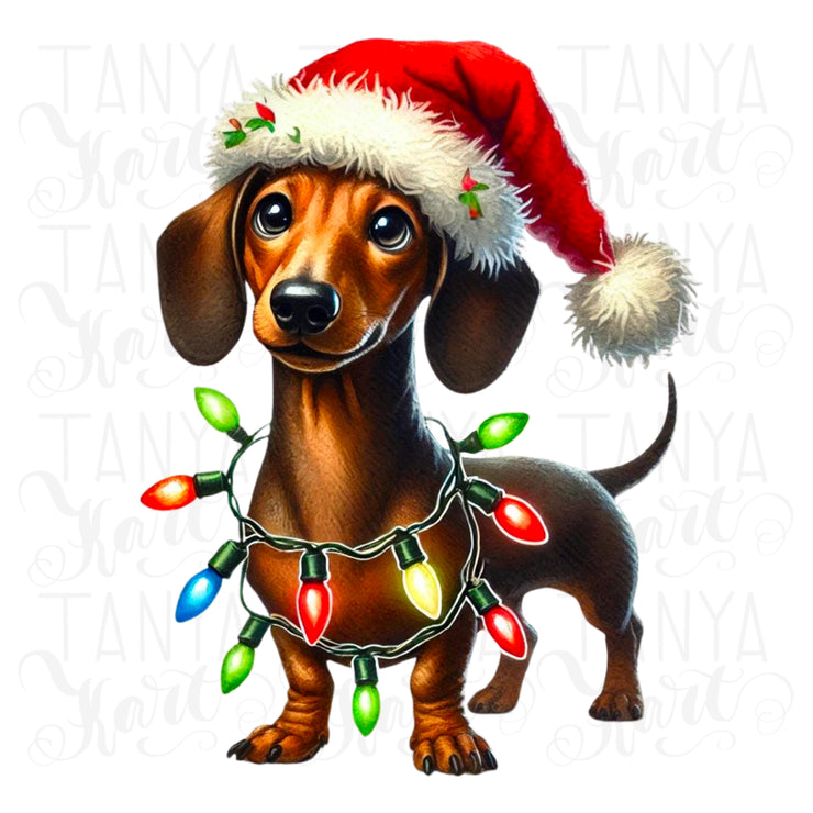 Christmas Dachshund PNG, Cute Xmas Dog Sublimation for Digital Prints & Tumblers, Transparent Christmas Pet Design for Cards & T-Shirt Crafting