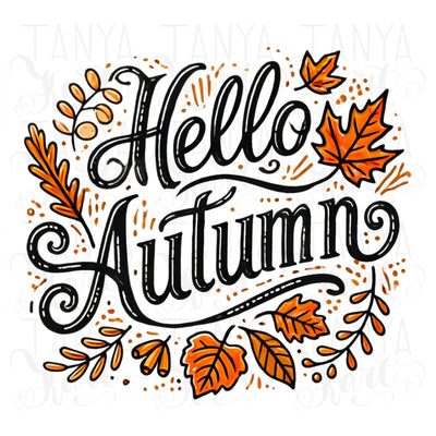 Hello Autumn, Fall Vibes, Digital Print for Tshirt Designs & Card Making, Sublimation PNG, Retro Fall, Transparent Fall, Crafting Download