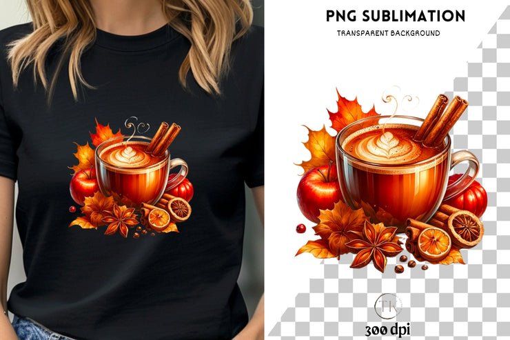 Autumn Warm Drink Digital Prints, Fall PNG Design