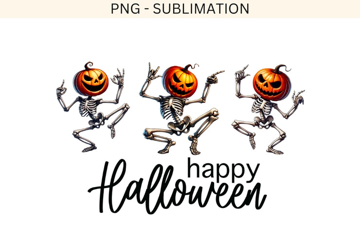 Dancing Skeletons & Pumpkin Head, Funny Halloween Designs for Kids, Moms, and Dads, Sublimation PNG, Happy Halloween Digital Download