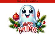 Happy Holidays Ghost PNG, Transparent Winter Sublimation, Cute Christmas Ghost, Holiday Design, Retro Christmas Ghost Digital Download