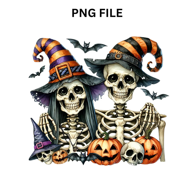 Funny Skeleton Couple for Shirt Design, Cute Halloween PNG Digital Download, DTF Sublimation Design, Spooky Season Vibes, Halloween Skeleton