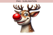 Funny Reindeer Christmas PNG | Cute Deer Sublimation Design for Digital Prints, Card Making & T-Shirts, Christmas Deer PNG, Reindeer Face