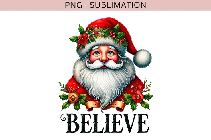 Retro Christmas Santa PNG, Believe Digital Download, Santa Face Sublimation Design, Vintage Christmas, Merry Christmas Digital Print