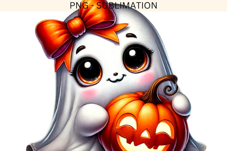 Ghost with Pumpkin Coquette PNG | Halloween Bow & Ghost Sublimation | Retro Coquette Halloween Design | Coquette Ghost, Pumpkin PNG