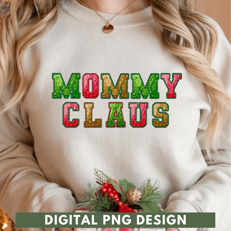 Mama Claus Design for Holiday Sweatshirt, Sequin Letters Mama Claus for Shirt