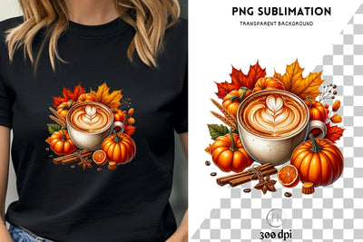 Autumn Leaves Digital Crafting PNG Design for Card Making and Sublimation Print, Cozy Fall Coffee Mug Transparent PNG Digital Downloads