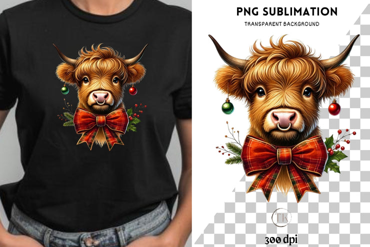 Howdy Highland Cow with Red Christmas Coquette Design for Sublimation & Digital Downloads, Merry Christmas, Girly Highland Cow, Western