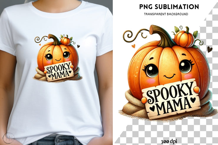 Spooky Mama Digital Print, Funny Autumn Sublimation Design, Coquette Pumpkin Season PNG, Transparent Fall Pumpkin Digital Crafting