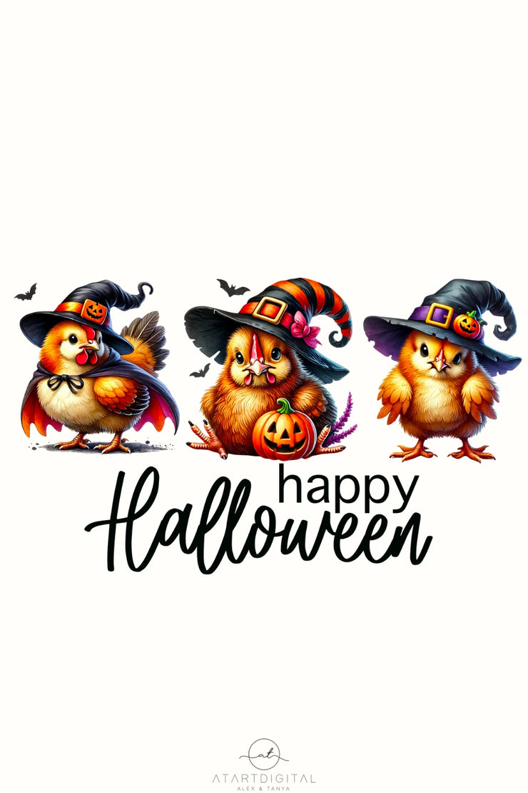 Halloween Chickens PNG, Funny Witch Chicken Sublimation Designs