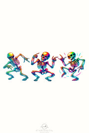 Neon Dancing Skeletons PNG for Dancer Shirts & Instant Download, Neon Halloween Sublimation for T-Shirts, DTF Designs, Halloween Graphics