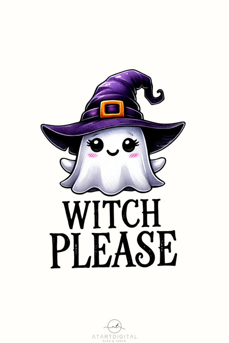 Witch Please Png Ghost, Spooky Halloween Witch Hat Design, Ghost Sublimation Printable, Transparent Digital Download, Spooky Vibes Design