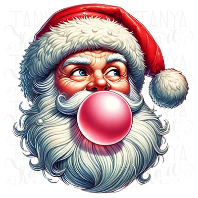 Retro Groovy Santa Claus PNG, Preppy Blowing Bubble Christmas Sublimation Design for T-Shirts, Vintage Xmas Digital Download