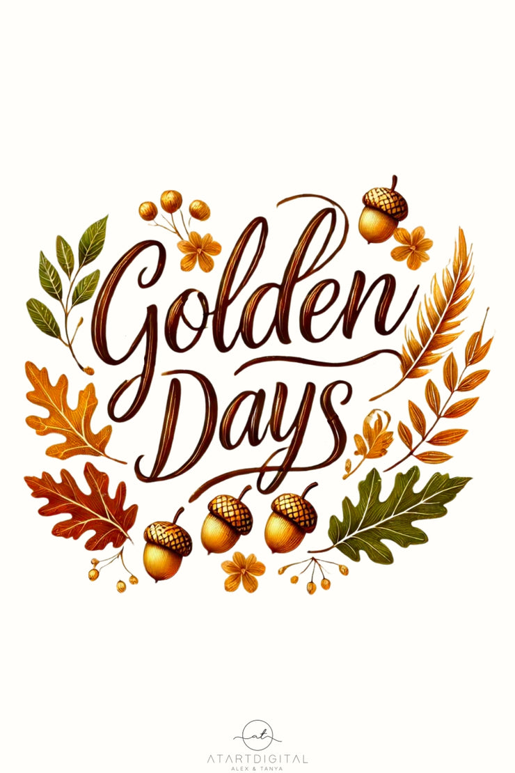 Golden Days Autumn Leaves PNG, Retro Fall Vibes Sublimation Design for Digital Prints, T-Shirts & Card Making, Fall PNG Instant Download