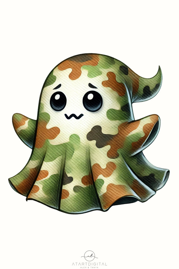 Cute Camo Ghost PNG | Ghost Camouflage for Kids Halloween, Sublimation Files & Digital Downloads, Spooky Vibes T-Shirts