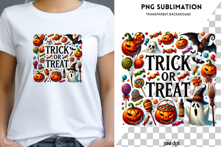 Trick or Treat, Funny Halloween PNG Digital Downloads for Tshirt Designs, Crafting Projects, Halloween Quote, Digital Print, Sublimation