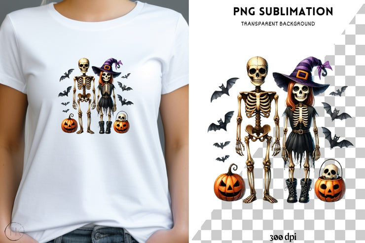 Halloween Skeleton Couple PNG Digital Prints for Card Making and Crafting, Hey Boo Sublimation, Transparent Designs, His and Hers