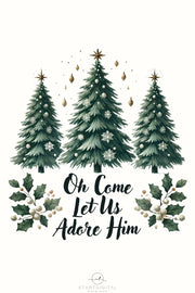 Christian Christmas Quote PNG | Coquette Bow & Bible Verse "Oh Come Let Us Adore Him" for Sublimation & Holiday Art