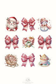 Coquette Christmas Bow PNG | Pink Bow and Merry Christmas Design for Preppy Holiday Shirts & Digital Downloads