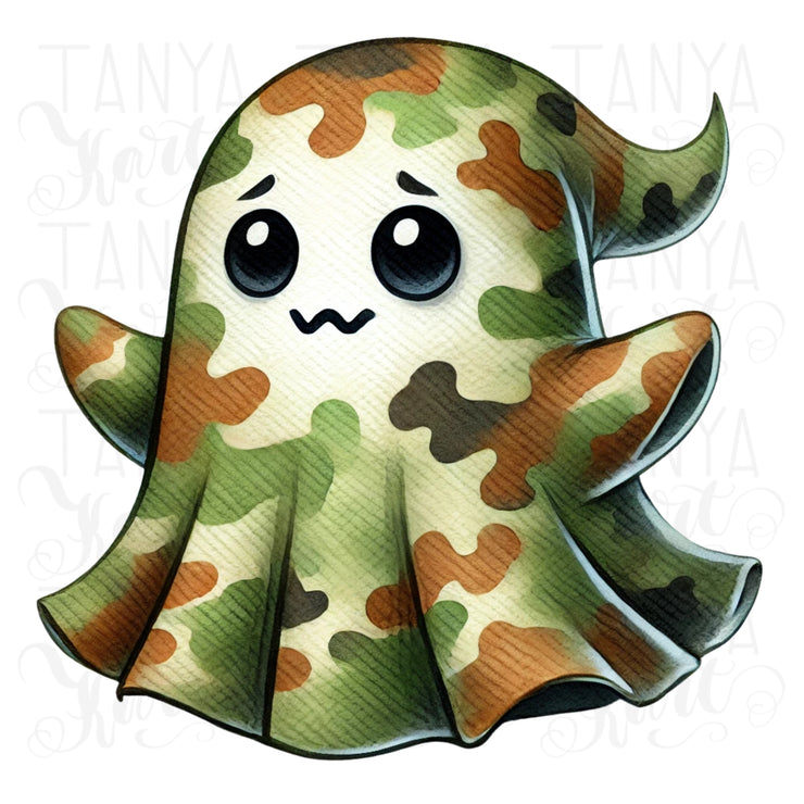 Cute Camo Ghost PNG | Ghost Camouflage for Kids Halloween, Sublimation Files & Digital Downloads, Spooky Vibes T-Shirts