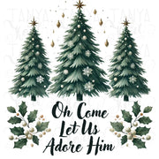 Christian Christmas Quote PNG | Coquette Bow & Bible Verse "Oh Come Let Us Adore Him" for Sublimation & Holiday Art