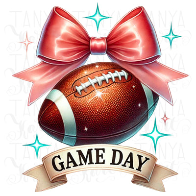 Football Game Day PNG, Instant Download, Chic Football Mom PNG Graphics, Ready to Press, Fall Preppy Football Vibes, Coquette Bow PNG