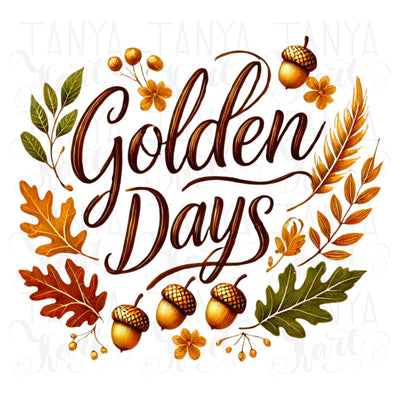 Golden Days Autumn Leaves PNG, Retro Fall Vibes Sublimation Design for Digital Prints, T-Shirts & Card Making, Fall PNG Instant Download