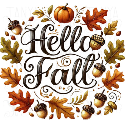 Hello Fall, Retro PNG Design for Cards & Shirts, Vintage Autumn PNG Art, Digital Print for Crafting, Cozy Fall Vibes, Sublimation PNG