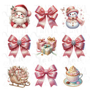 Coquette Christmas Bow PNG | Pink Bow and Merry Christmas Design for Preppy Holiday Shirts & Digital Downloads