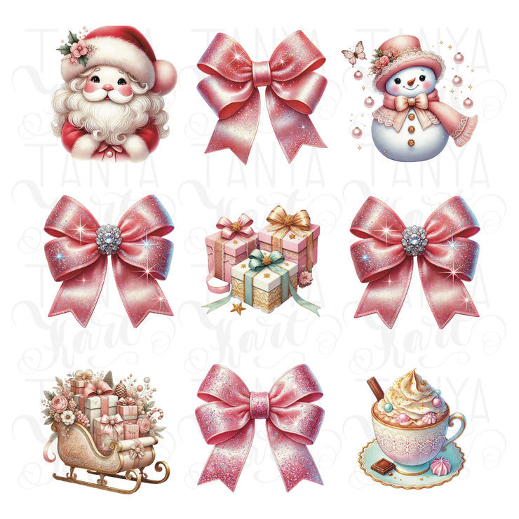 Coquette Christmas Bow PNG | Pink Bow and Merry Christmas Design for Preppy Holiday Shirts & Digital Downloads