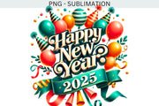 Happy New Year Iron-On Transfers, Digital Confetti Party PNG, Shirt Design, Sublimation, 2025 New Year Poster, Holiday Scrapbook Images