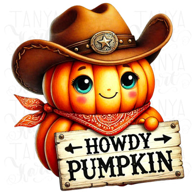 Howdy Pumpkin PNG, Cozy Fall Sublimation Download, Vintage Western Pumpkin Shirt Print, High-Resolution Fall Design, Country Western