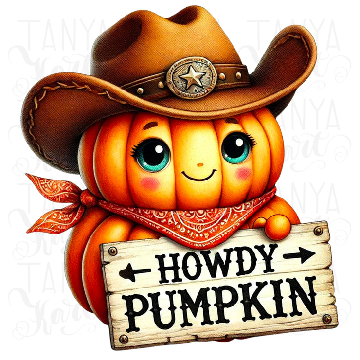 Howdy Pumpkin PNG, Cozy Fall Sublimation Download, Vintage Western Pumpkin Shirt Print, High-Resolution Fall Design, Country Western