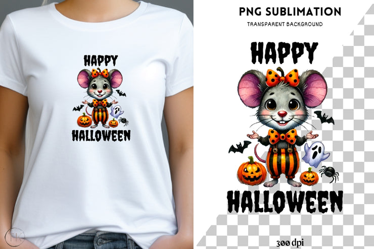 Happy Halloween Mouse PNG, Digital Print for Cards and Crafts, Retro Halloween, Design for T-Shirts and Sublimation, Digital Download