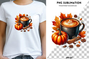 Cozy Autumn PNG Digital Download, Fall Coffee Mug Sublimation Design for Card Making, Transparent Fall Leaves Sublimation Autumn Print