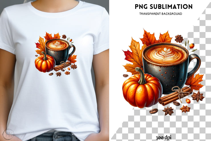 Cozy Autumn PNG Digital Download, Fall Coffee Mug Sublimation Design for Card Making, Transparent Fall Leaves Sublimation Autumn Print