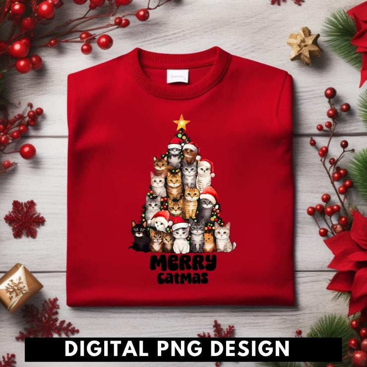 Merry Catmas for Christmas Sweatshirt, Cats Png Design for Cat Lovers