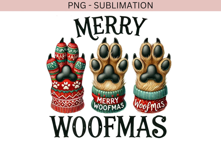 Merry Woofmas PNG, Cute Christmas Dogs Sublimation Design, Christmas Vibes, PNG Paws for Christmas T-Shirts & Cute Digital Stickers