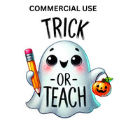 Trick or Teach PNG Digital Download Set, Cute Ghost Designs for Sublimation & Print on Demand, Digital Crafting, Funny Transparent Designs