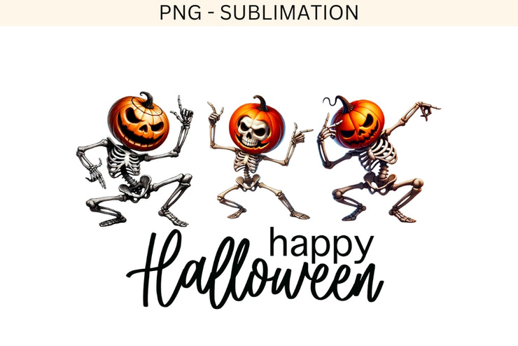 Happy Halloween Dancing Pumpkin Skeletons PNG, Funny Sublimation Design for T-Shirt, Party, Digital Download, Dancing Skeleton, Pumpkin Head