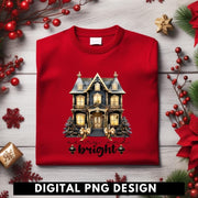 Christmas Scene PNG, Merry and Bright Fairy House